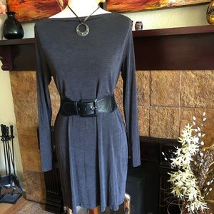 Private Edition black striped boat neck dress